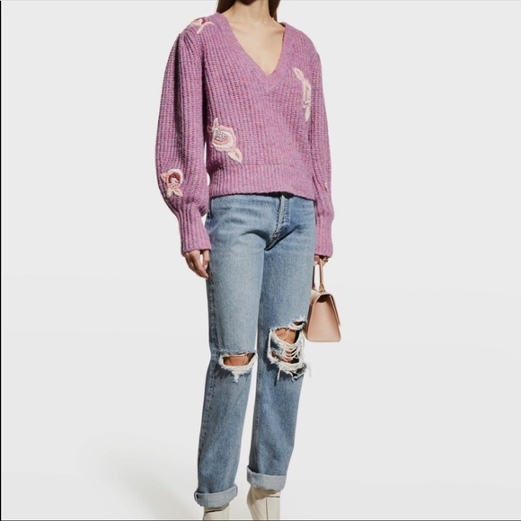 LoveShackFancy Sweaters - LOVESHACKFANCY Ridge V-Neck Embroidered Sweater